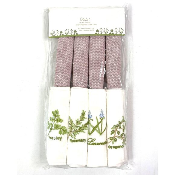 New Leilas Linens Lavender Herb Embroidered Napkins and Placemats Set of 4 - Picture 1 of 5